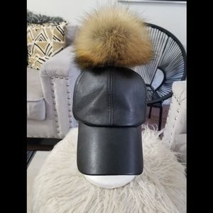 Faux fur pom pom hat